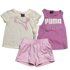 Puma 3T Girls Jersey T-shirt, Tank and Shorts Summer Set Yellow and Pink NWT